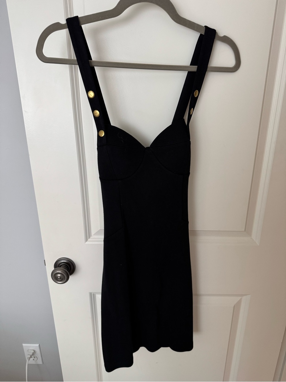 Black Strappy Mini Dress with Gold Zip Detail